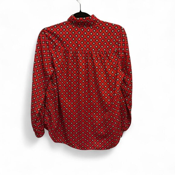 Vintage Evan Picone red and blue geometric women’s button up blouse with tie - Picture 2 of 3